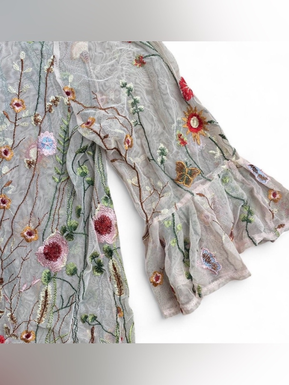 Cynthia Rowley sheer floral embroidered mesh top Cottage/fairy Style Size Large - Picture 4 of 5